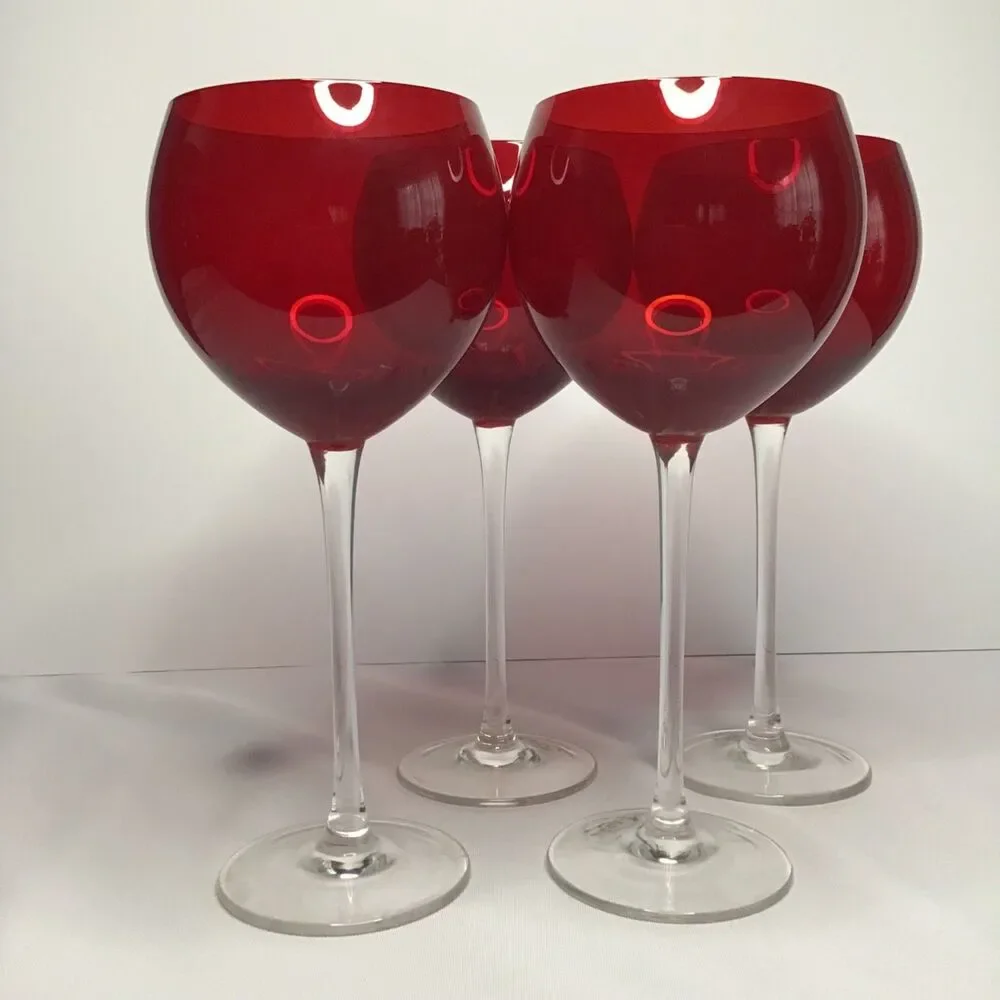 Lenox Holiday Gems (Set of 4) Ruby Red Balloon Crystal Wine Glasses 8 7/8
